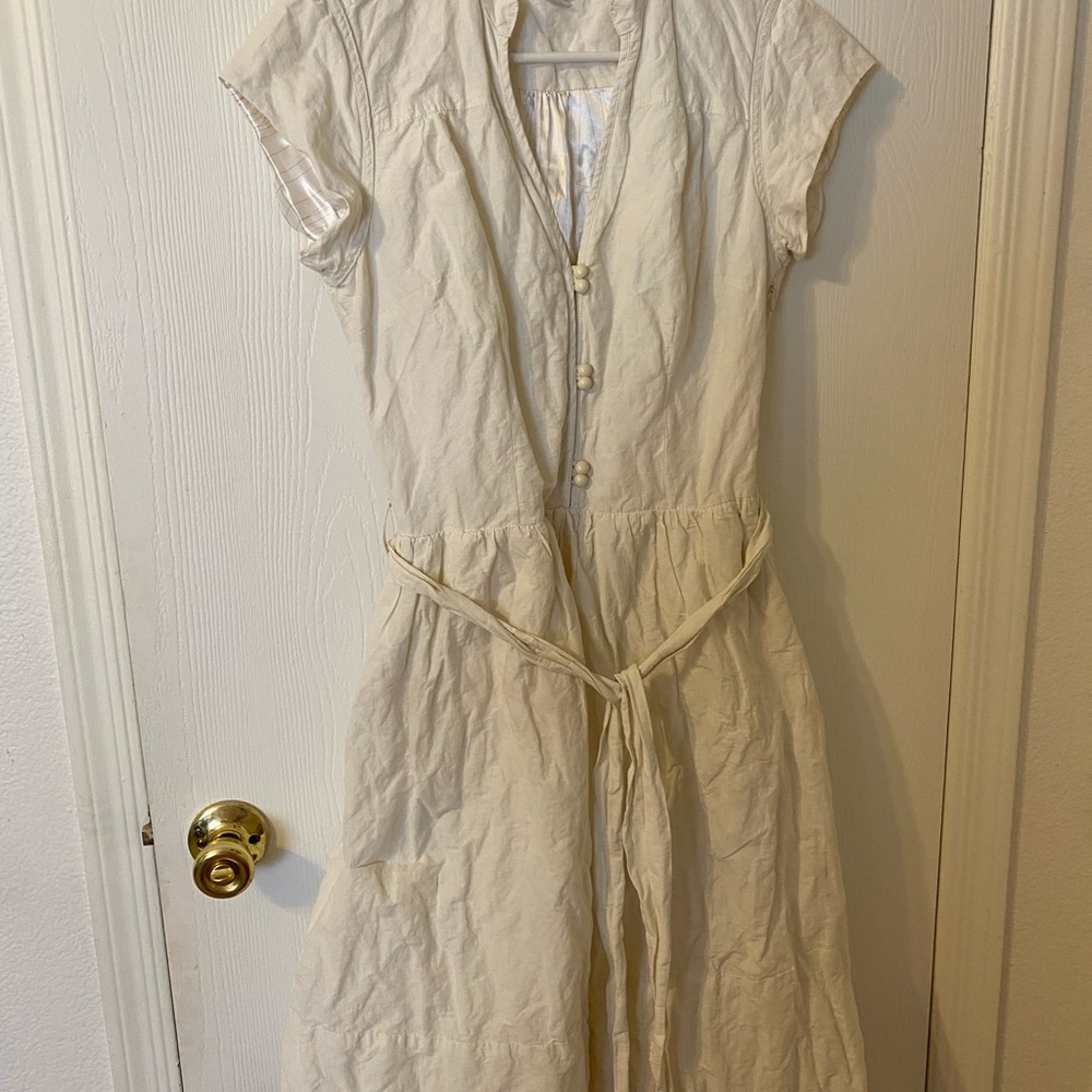 Women's White Midi Dress with Tie Front
